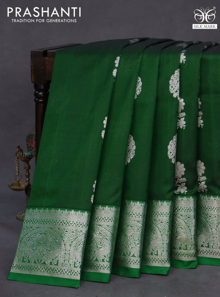 Venkatagiri silk saree dark green and green with silver zari woven buttas and rich silver zari woven border