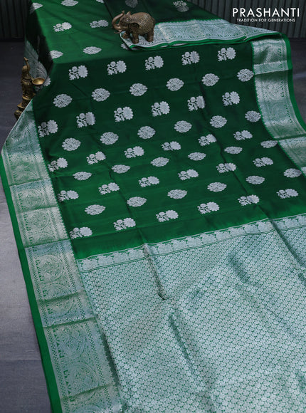 Venkatagiri silk saree dark green and green with silver zari woven buttas and rich silver zari woven border