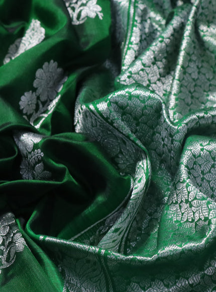 Venkatagiri silk saree dark green and green with silver zari woven buttas and rich silver zari woven border