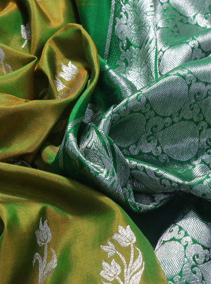 Venkatagiri silk saree dual shade of green and green with silver zari woven floral buttas and rich silver zari woven border