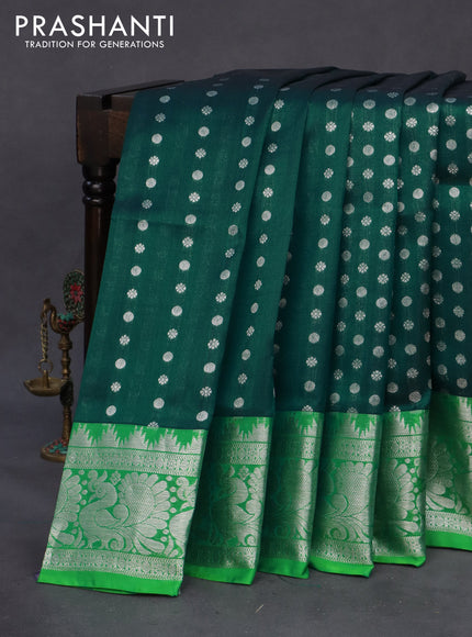 Venkatagiri silk saree peacock green and green with allover silver zari woven buttas and rich silver zari woven border