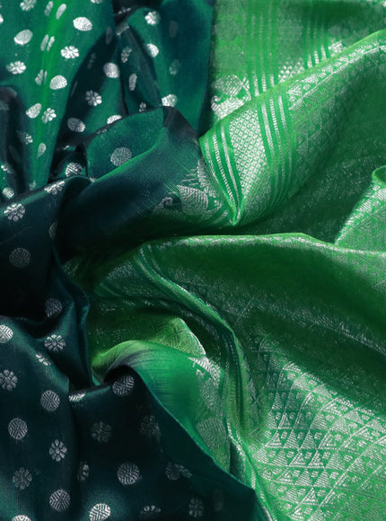 Venkatagiri silk saree peacock green and green with allover silver zari woven buttas and rich silver zari woven border