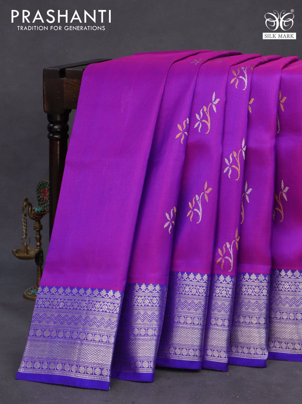 Venkatagiri silk saree purple and blue with silver & gold zari woven buttas and rich silver zari woven border