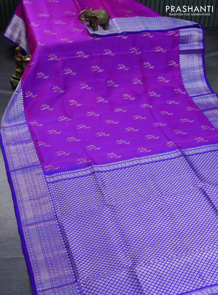 Venkatagiri silk saree purple and blue with silver & gold zari woven buttas and rich silver zari woven border