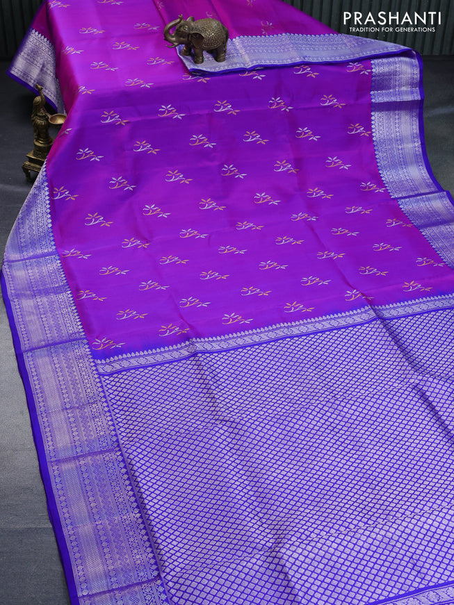 Venkatagiri silk saree purple and blue with silver & gold zari woven buttas and rich silver zari woven border