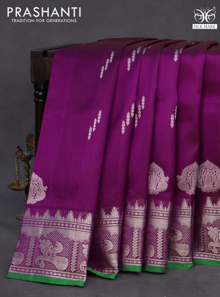 Venkatagiri silk saree purple and parrot green with silver zari woven buttas and rich silver zari woven border