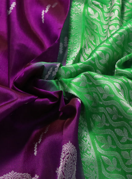 Venkatagiri silk saree purple and parrot green with silver zari woven buttas and rich silver zari woven border