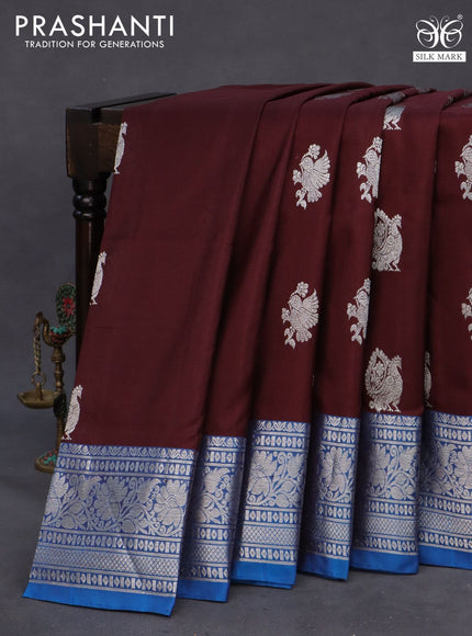 Venkatagiri silk saree deep maroon and cs blue with silver zari woven buttas and rich silver zari woven border