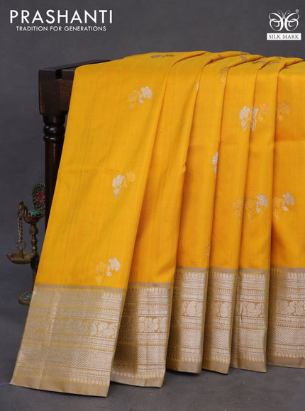 Venkatagiri silk saree yellow and grey with silver & gold zari woven floral buttas and rich silver zari woven border