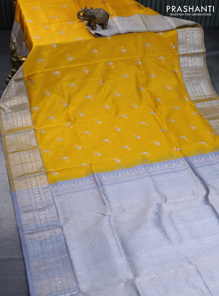 Venkatagiri silk saree yellow and grey with silver & gold zari woven floral buttas and rich silver zari woven border