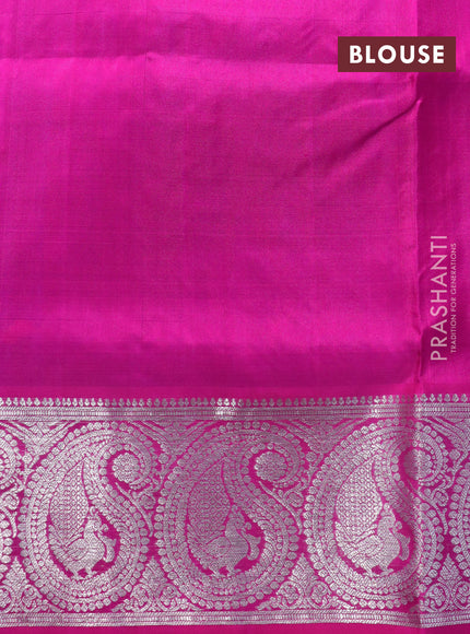 Venkatagiri silk saree dual shade of purple and pink with allover silver zari woven buttas and rich paisley silver zari woven border