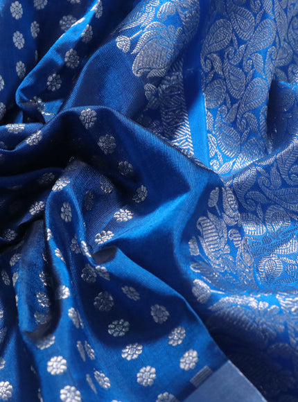 Venkatagiri silk saree peacock blue and cs blue with allover silver zari woven buttas and silver zari woven border