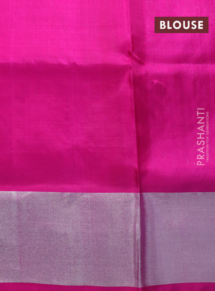 Venkatagiri silk saree dual shade of pinkish orange and pink with allover silver zari woven buttas and silver zari woven border