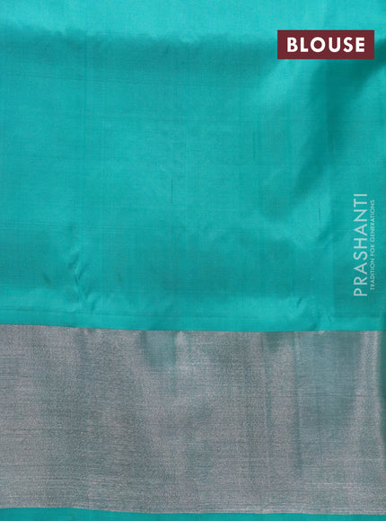 Venkatagiri silk saree candy pink and teal green shade with silver zari woven buttas and silver zari woven border