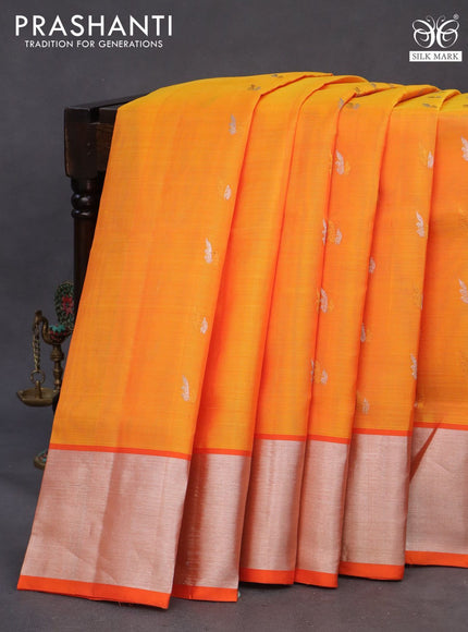 Venkatagiri silk saree mango yellow and orange with silver & gold zari woven buttas and silver zari woven border