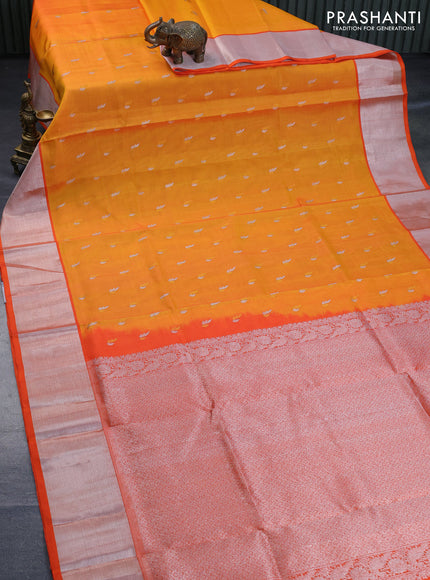 Venkatagiri silk saree mango yellow and orange with silver & gold zari woven buttas and silver zari woven border