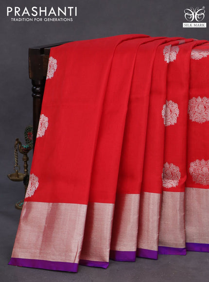 Venkatagiri silk saree red and dual shade of purple with silver zari woven buttas and silver zari woven border