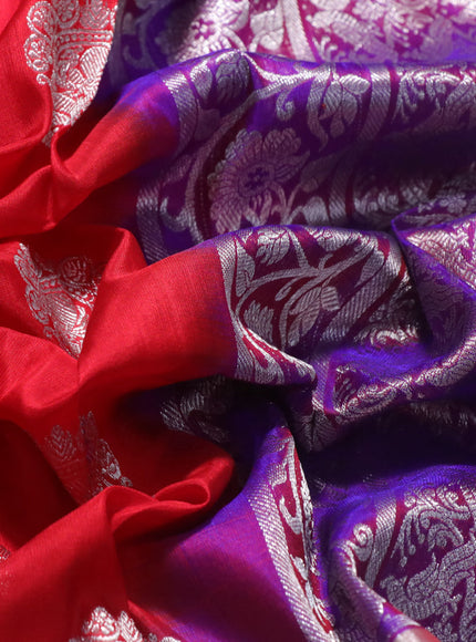 Venkatagiri silk saree red and dual shade of purple with silver zari woven buttas and silver zari woven border