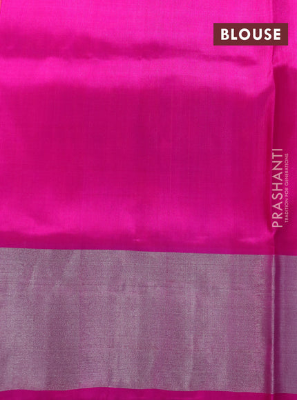 Venkatagiri silk saree dual shade of pinkish orange and pink with silver zari woven buttas and silver zari woven border