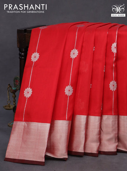 Venkatagiri silk saree red and black with allover silver zari weaves and silver zari woven border