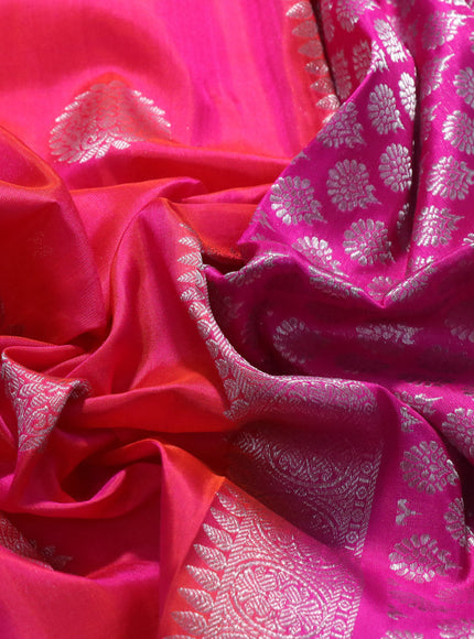 Venkatagiri silk saree dual shade of pink and pink with allover silver zari woven buttas and piping border