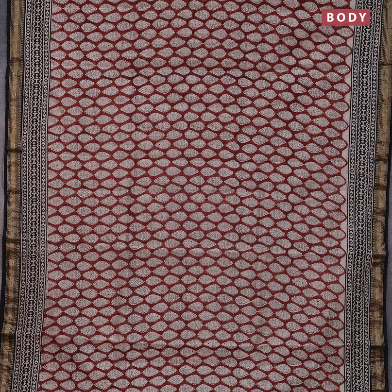 Chanderi bagru saree maroon and black with butta prints and maheshwari border