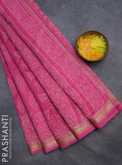 Chanderi bagru saree pink with butta prints and maheshwari border