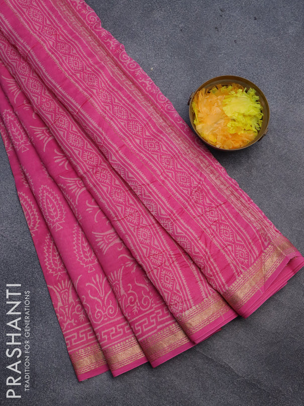 Chanderi bagru saree pink with butta prints and maheshwari border