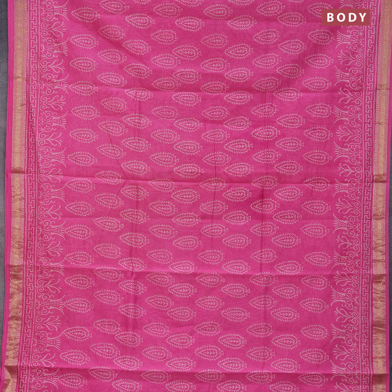 Chanderi bagru saree pink with butta prints and maheshwari border