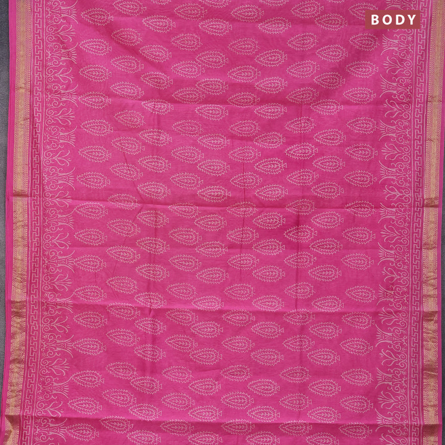 Chanderi bagru saree pink with butta prints and maheshwari border