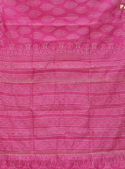 Chanderi bagru saree pink with butta prints and maheshwari border