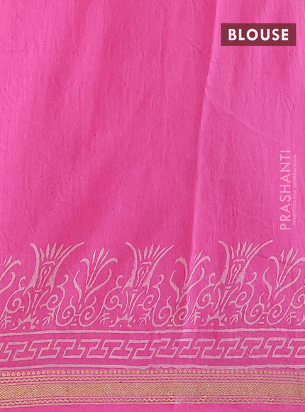 Chanderi bagru saree pink with butta prints and maheshwari border