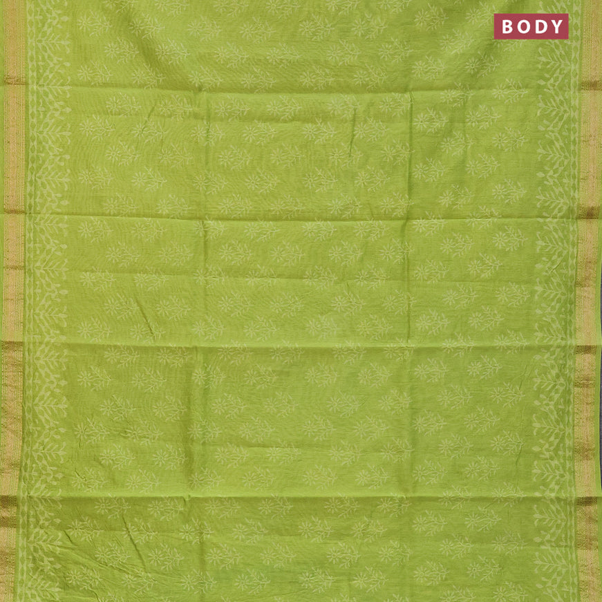 Chanderi bagru saree fluorescent green with butta prints and maheshwari border