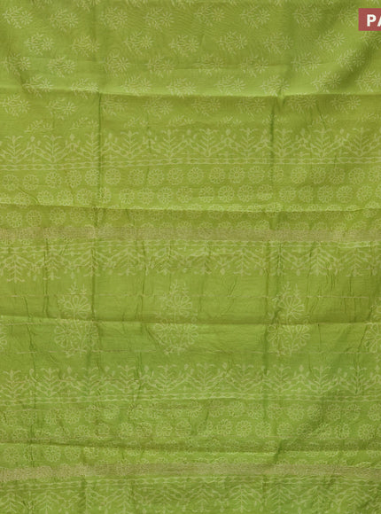 Chanderi bagru saree fluorescent green with butta prints and maheshwari border