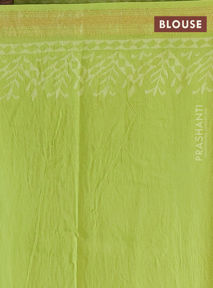 Chanderi bagru saree fluorescent green with butta prints and maheshwari border