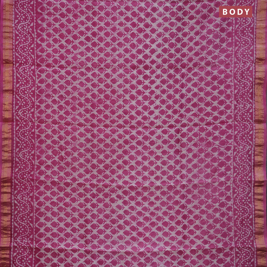 Chanderi bagru saree pink with allover batik prints and maheshwari border