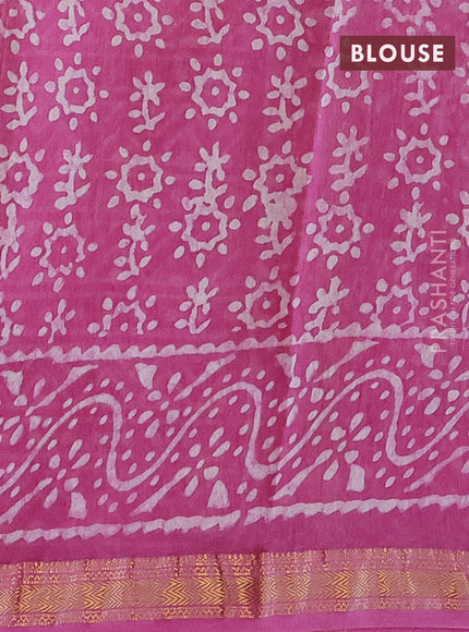 Chanderi bagru saree pink with allover batik prints and maheshwari border