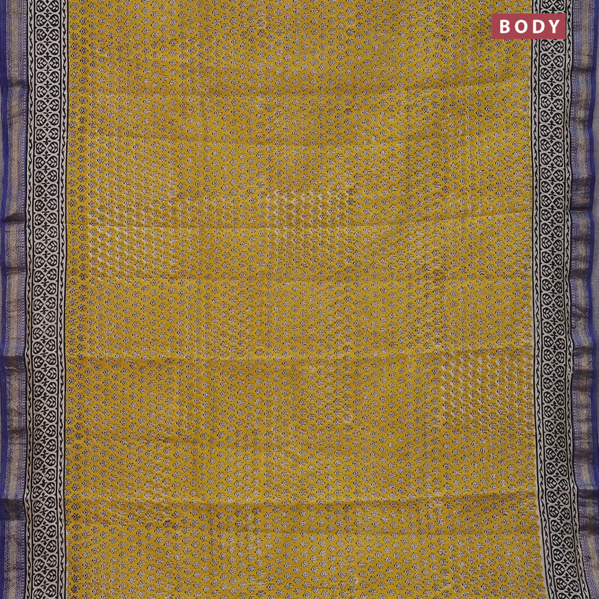 Chanderi bagru saree yellow and blue with allover butta prints and maheshwari border