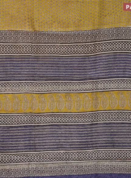 Chanderi bagru saree yellow and blue with allover butta prints and maheshwari border