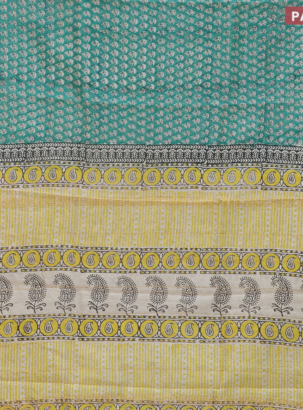 Chanderi bagru saree green and lime yellow with allover floral butta prints and maheshwari border