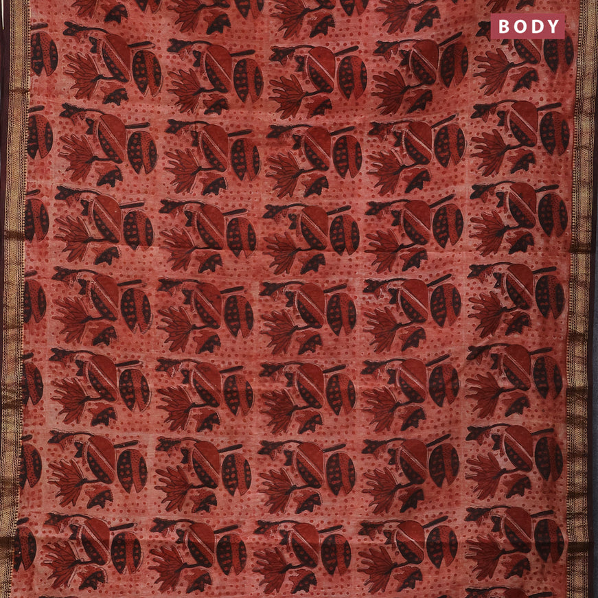 Chanderi bagru saree rust shade and deep maroon with allover prints and maheshwari border