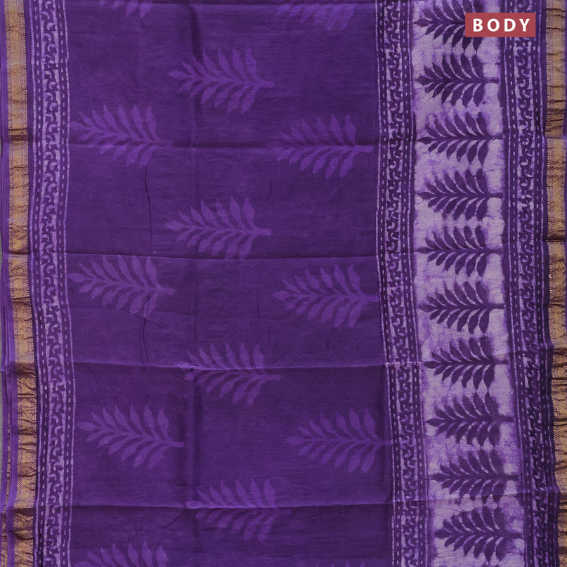 Chanderi bagru saree violet with allover batik prints and maheshwari border