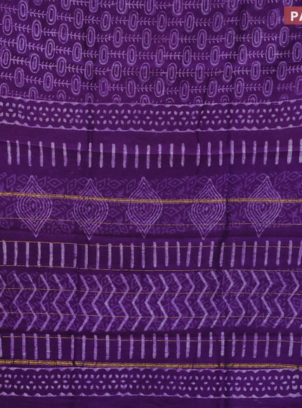 Chanderi bagru saree violet with allover batik prints and small zari woven border