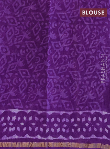 Chanderi bagru saree violet with allover batik prints and small zari woven border