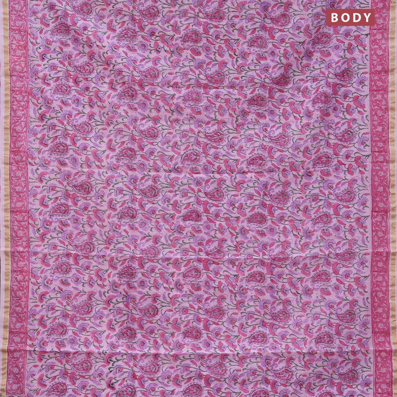 Chanderi bagru saree light pink with allover prints and small zari woven border