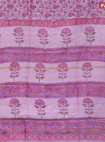 Chanderi bagru saree light pink with allover prints and small zari woven border