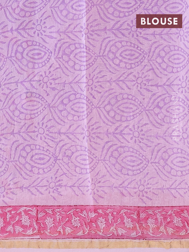 Chanderi bagru saree light pink with allover prints and small zari woven border