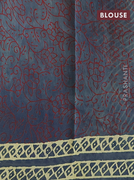 Chanderi bagru saree greyish green with allover prints and small zari woven border