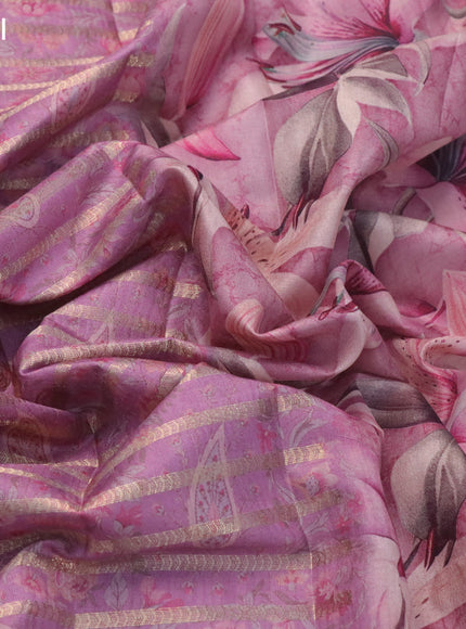 Semi tussar saree light pink with allover zari woven veldhari design & prints and floral printed border