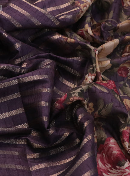 Semi tussar saree jamun shade with allover zari woven veldhari design and floral printed border